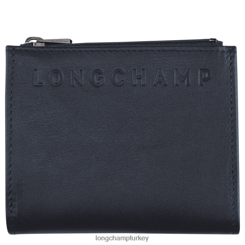 Longchamp deri ürünleri gece yarısı mavisi erkekler 3d cüzdan NJPBL626