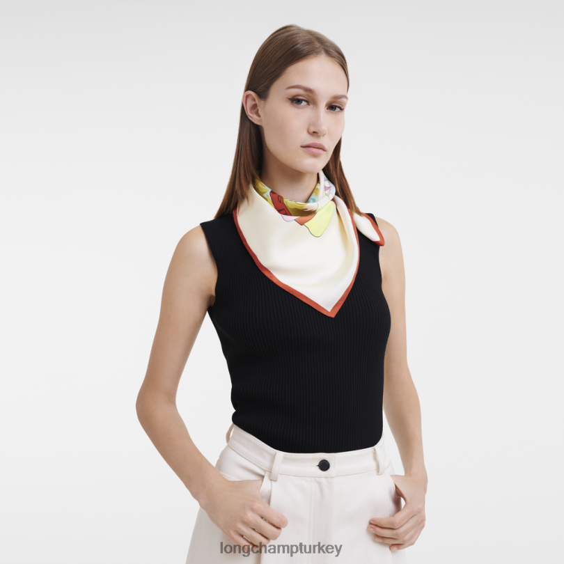 Longchamp Aksesuarlar turuncu kadınlar İlkbahar/Yaz 2023 koleksiyonu ipek eşarp 70 NJPBL1033