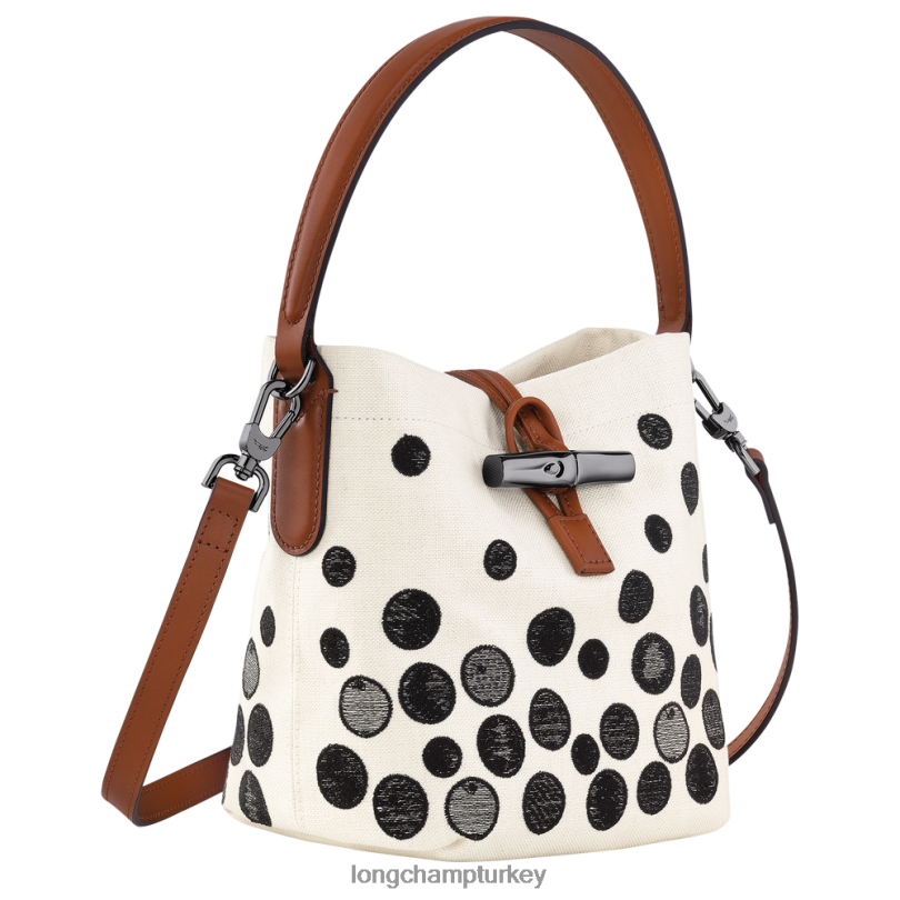 Longchamp çanta siyah beyaz kadınlar roseau esansiyel kova çantası NJPBL256