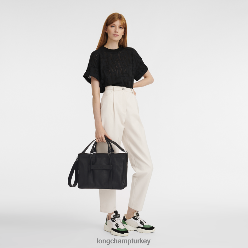 Longchamp çanta siyah kadınlar 3d çanta NJPBL181