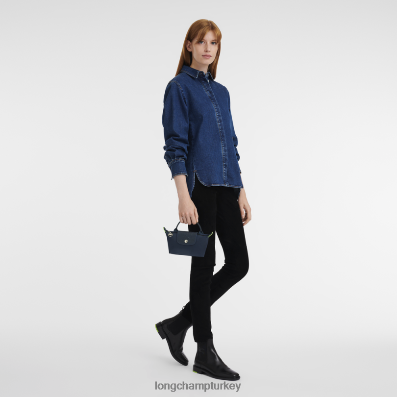 Longchamp deri ürünleri Donanma kadınlar le pliage yeşil saplı kese NJPBL673