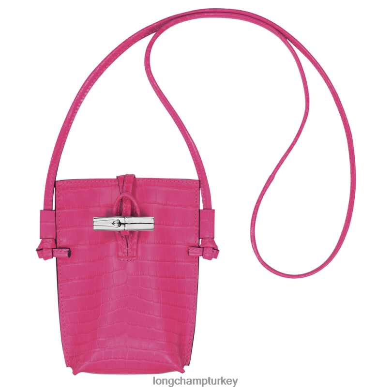 Longchamp deri ürünleri fuşya kadınlar roseau croco dantelli telefon kılıfı NJPBL689