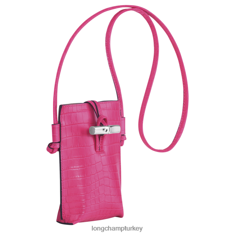 Longchamp deri ürünleri fuşya kadınlar roseau croco dantelli telefon kılıfı NJPBL689