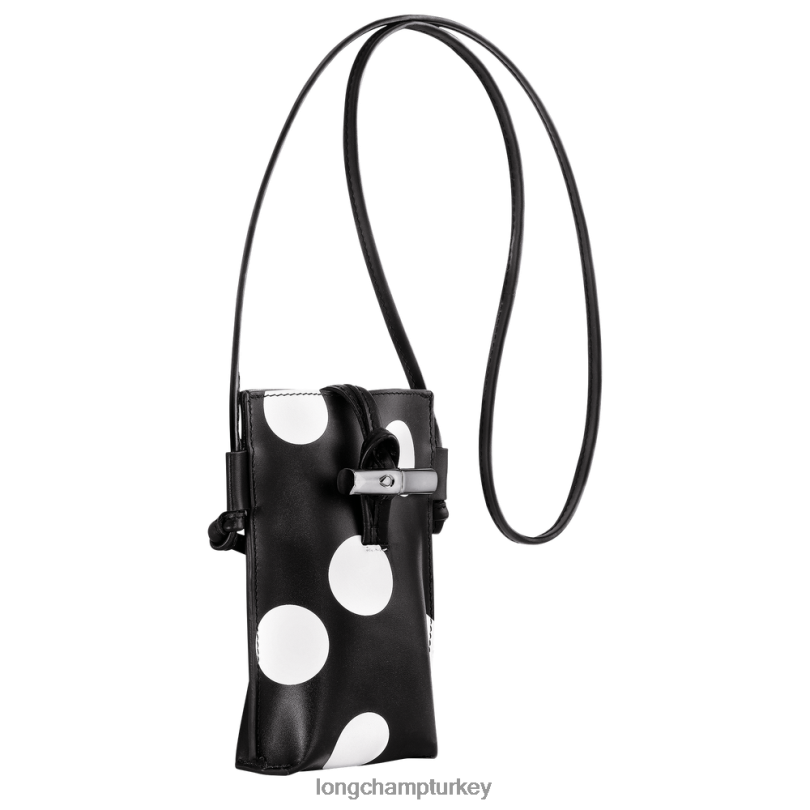 Longchamp deri ürünleri siyah kadınlar deri dantelli roseau telefon kılıfı NJPBL682