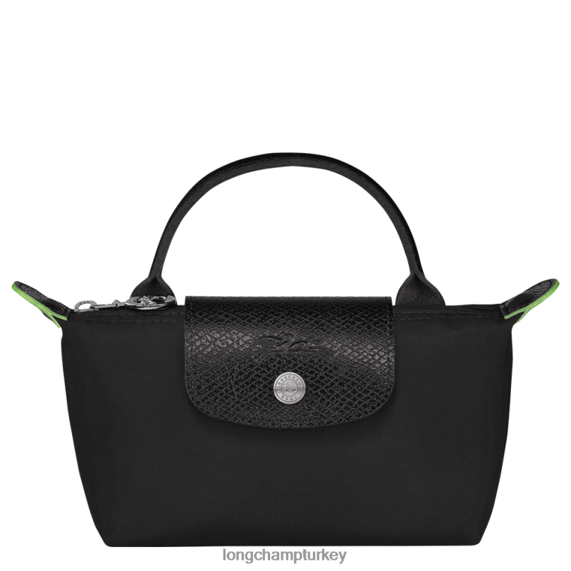 Longchamp deri ürünleri siyah kadınlar le pliage yeşil saplı kese NJPBL669