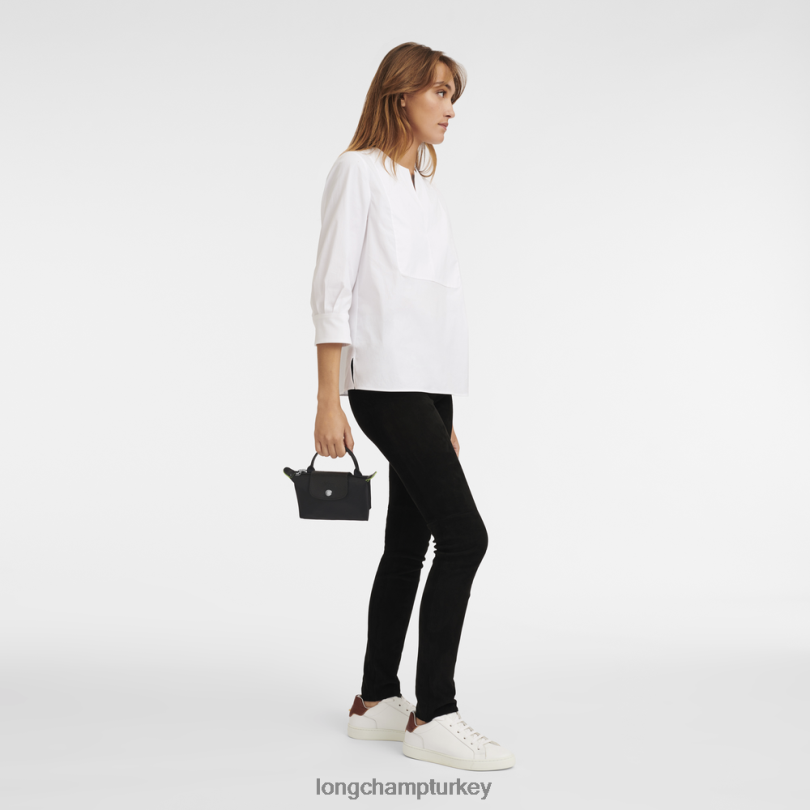 Longchamp deri ürünleri siyah kadınlar le pliage yeşil saplı kese NJPBL669